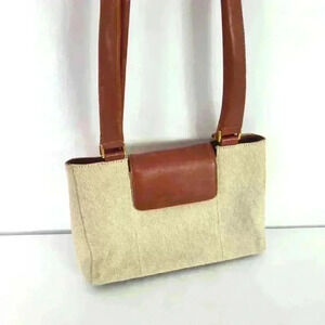 Derek Alexander cream canvas and brown leather shoulder bag